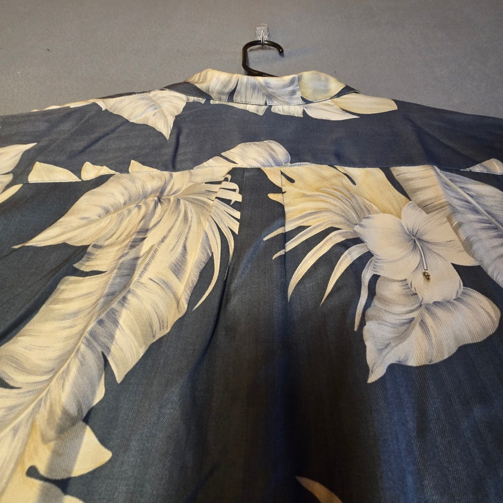 Tommy Bahama Mens Short Sleeve Silk Tropical Leaf Floral Camp Shirt Navy Blue XL - Picture 8 of 16